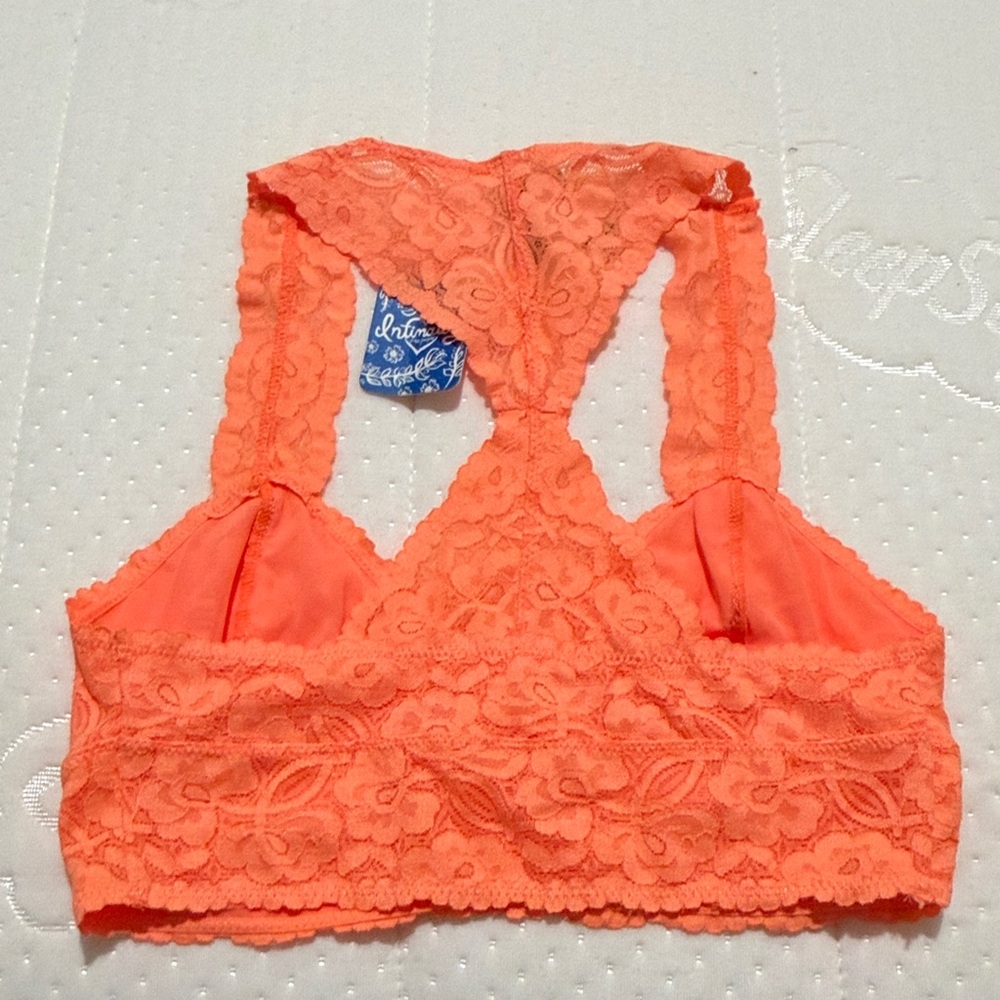 NWT Free people Neon Coral Lace Racerback Bralette - size S - Picture 3 of 3